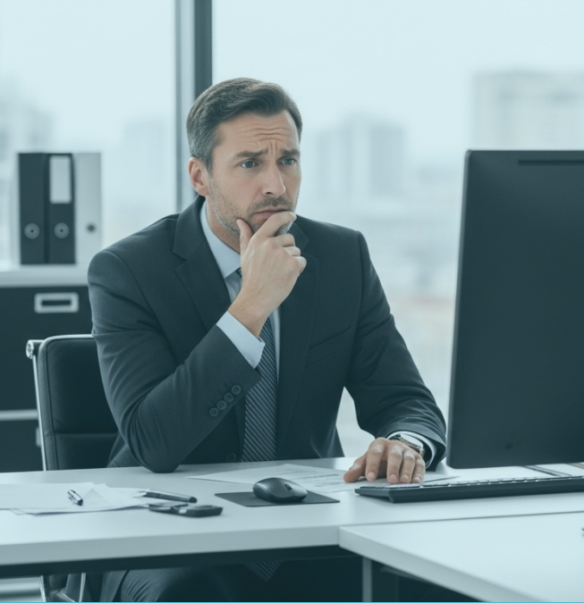 Empreendedor pensativo em um escritório